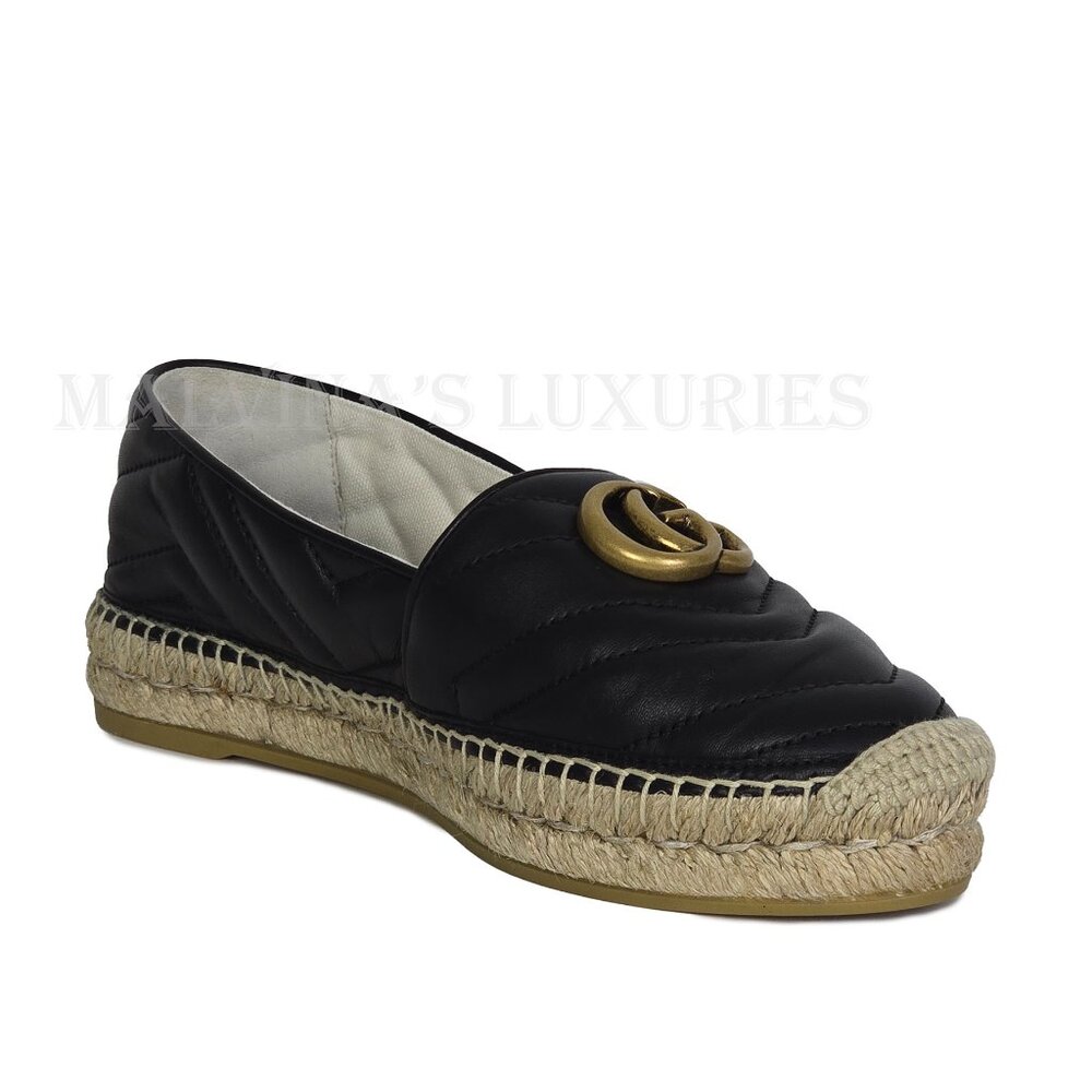 GUCCI SHOES FLATS MARMONT DOUBLE GG LEATHER ESPADRILLE sz 37 US 7 - Picture 9 of 16